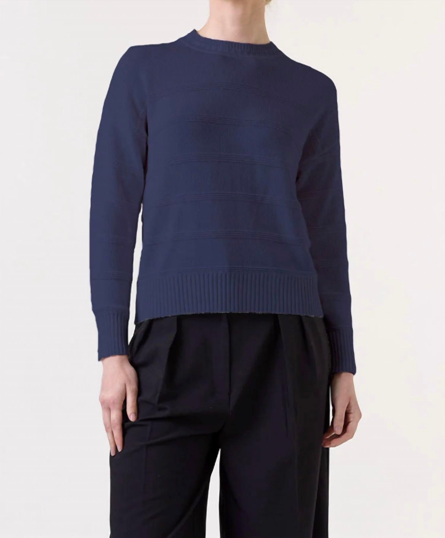Wispr Tilly Textured Stripe Crew Neck Sweater in navy - women's sweater - detail view