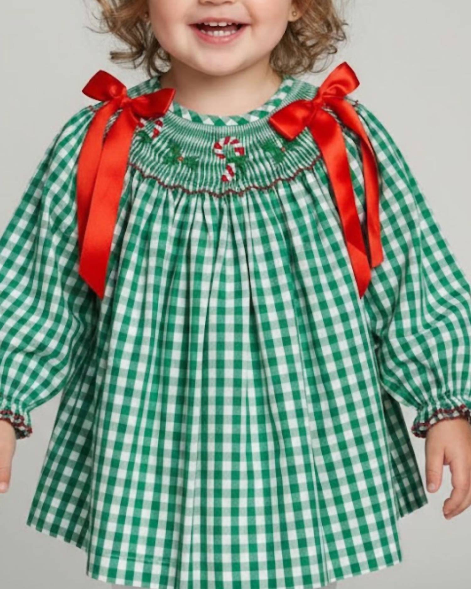 Delaney - Girls' Long Sleeve Candy Cane Bishop Dress
