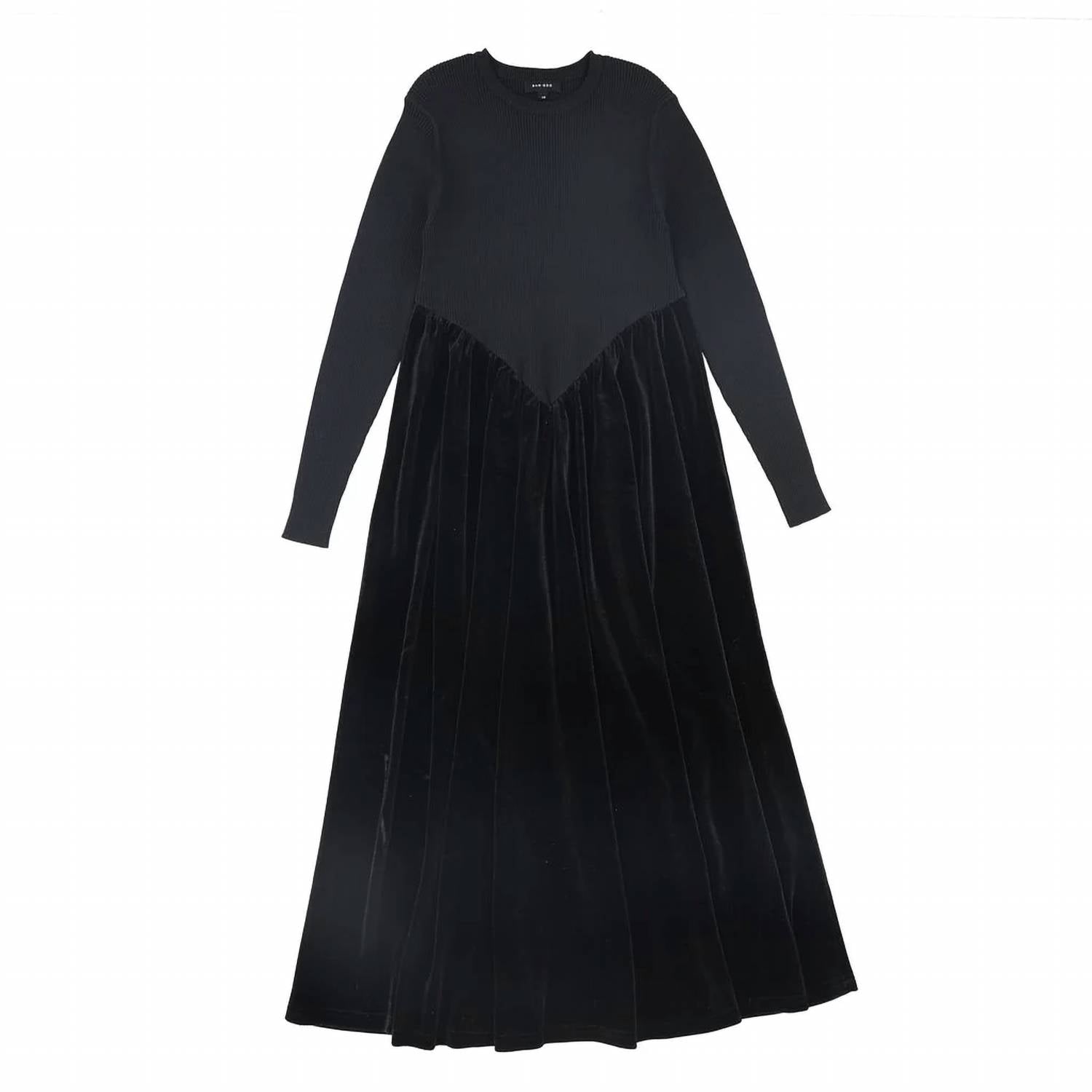 Bamboo - Girls Basque Waist Knit Velour Maxi Dress