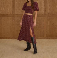 Rylee + Cru Button Slit Skirt in harvest berry - women's skirt