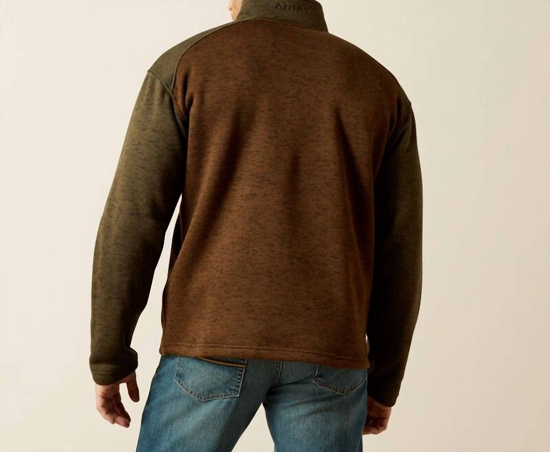 ARIAT Caldwell Quarter Zip Sweater in carafe earth green - men's sweater - alternate view