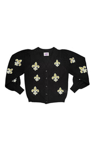 Sparkle City Women's Fleur De Lis Puff Cardigan in black - women's cardigan