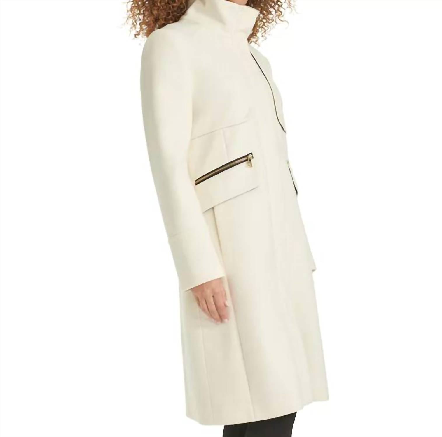 KARL LAGERFELD Women's Zip-front Boucle Coat in white - women's jacket - alternate view