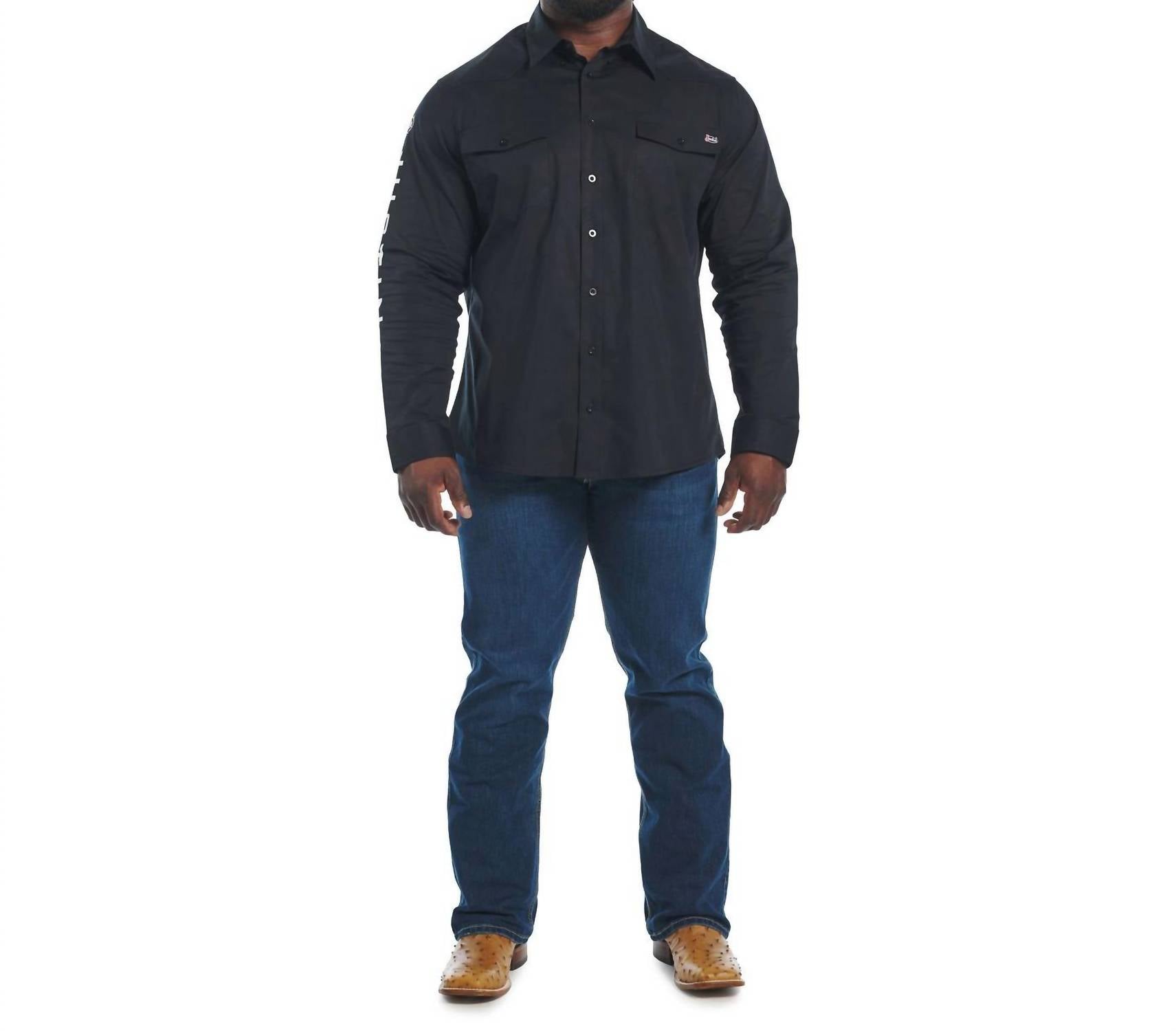 Justin Team Button Down Long Sleeve Shirt in caviar - men's shirt