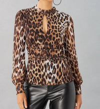 Lola & Sophie - Leopard Mesh Keyhole Top