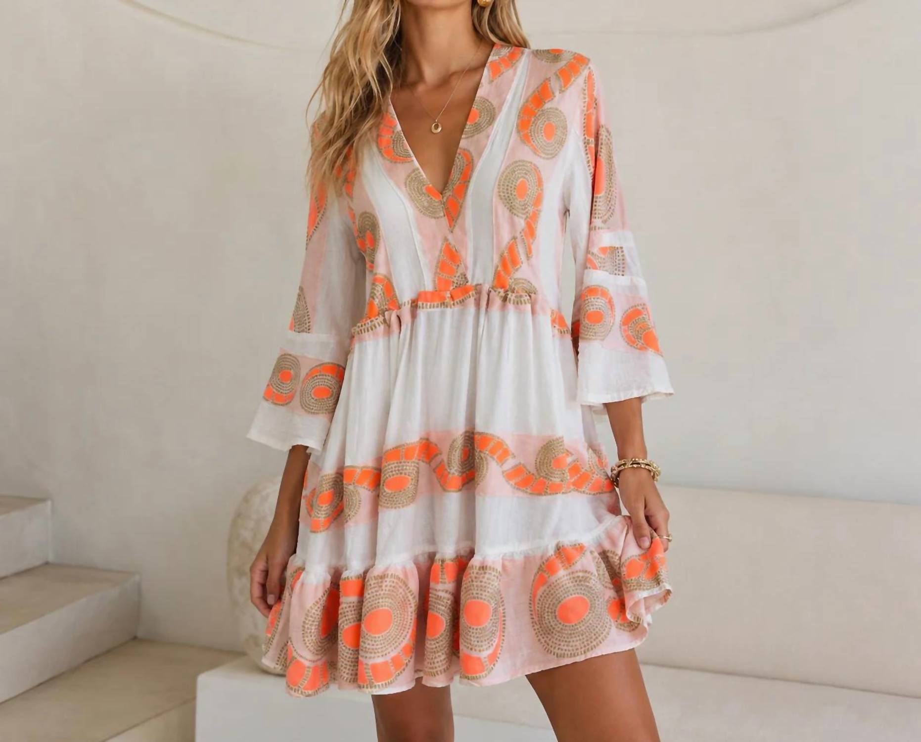 Mystery Resort - Coral Mirage Mini Dress