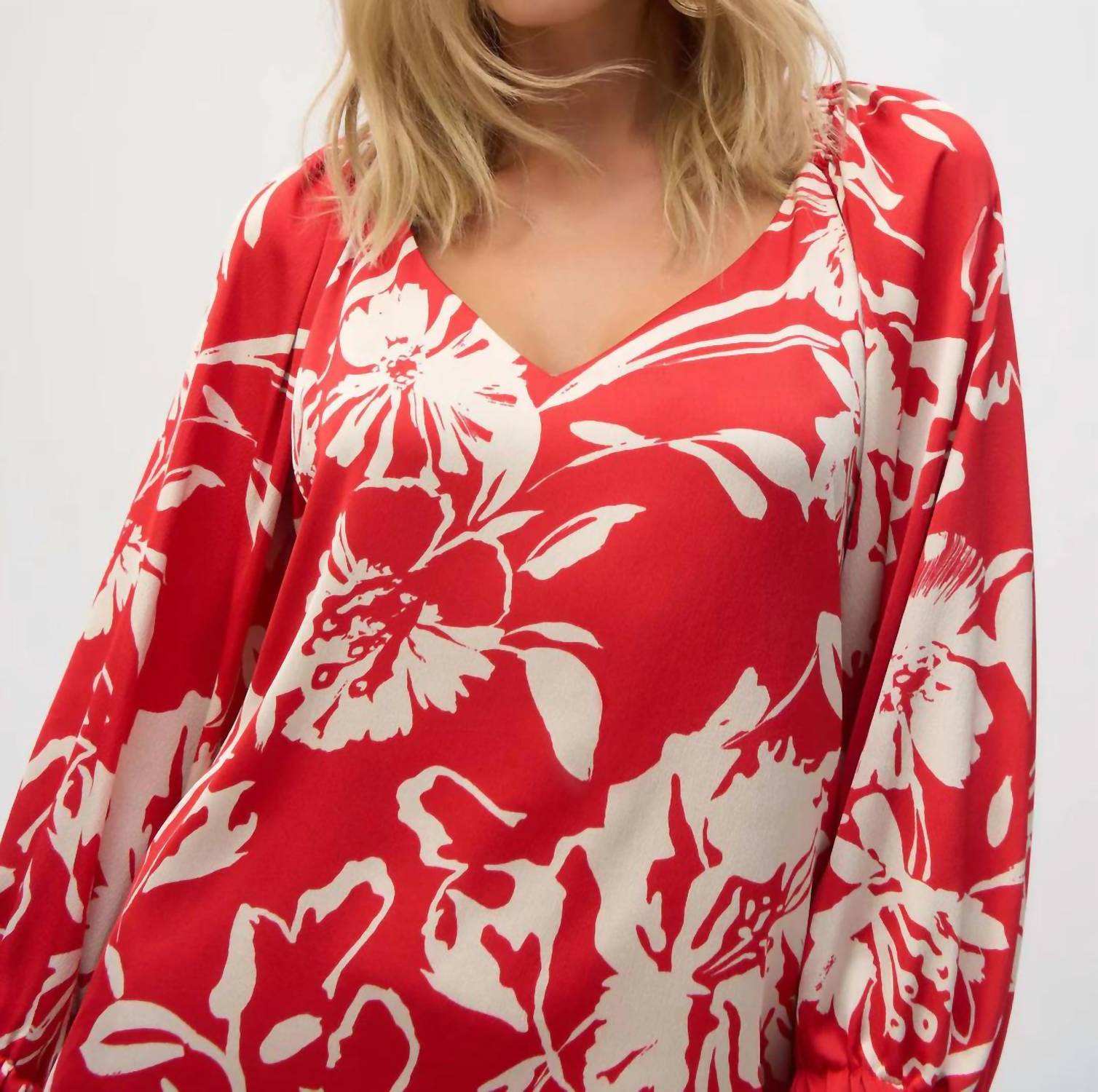 Joseph Ribkoff - Floral Print V-neck Puff Sleeve Top