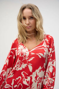 Joseph Ribkoff - Floral Print V-neck Puff Sleeve Top