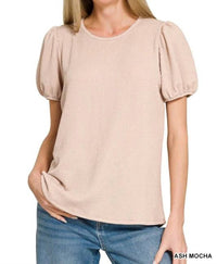 Zenana - Puff Sleeve Corded Shirt
