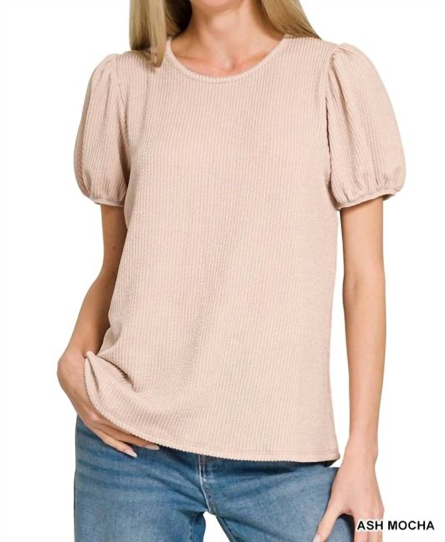 Zenana - Puff Sleeve Corded Shirt