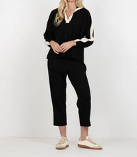 Emily McCarthy Long Sleeve Poppy Tee in midnight vanilla - women's long sleeve top