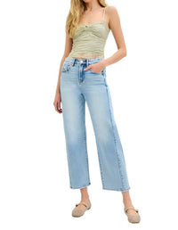 Risen - High-rise Cropped Barrel Leg Jeans With Adjustable Waist