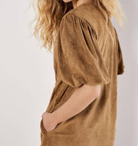 Apricot - Suede Mini Puff Sleeve Dress