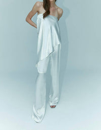 Aiifos Alissa Wide Leg Pleated Pants in metallic white - women's pants
