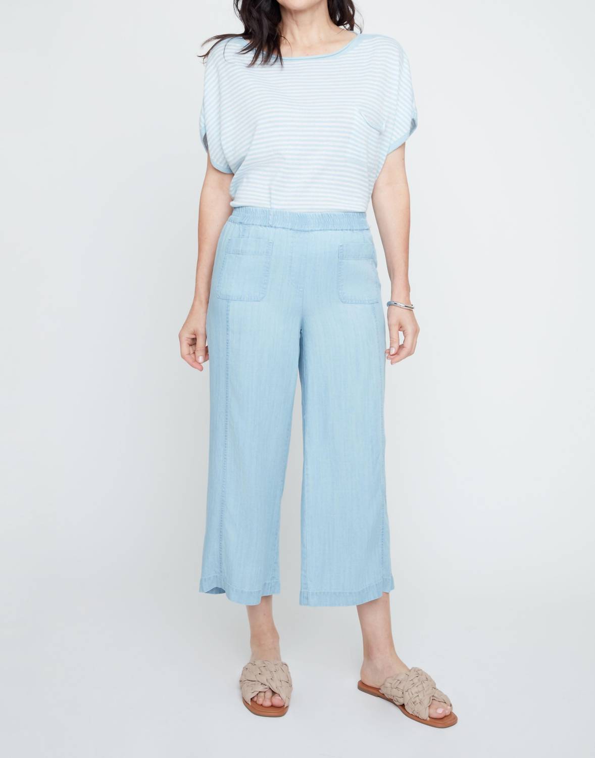 Renuar Sky Breeze Cropped Palazzo Pant in chambray - women's pants - view 4