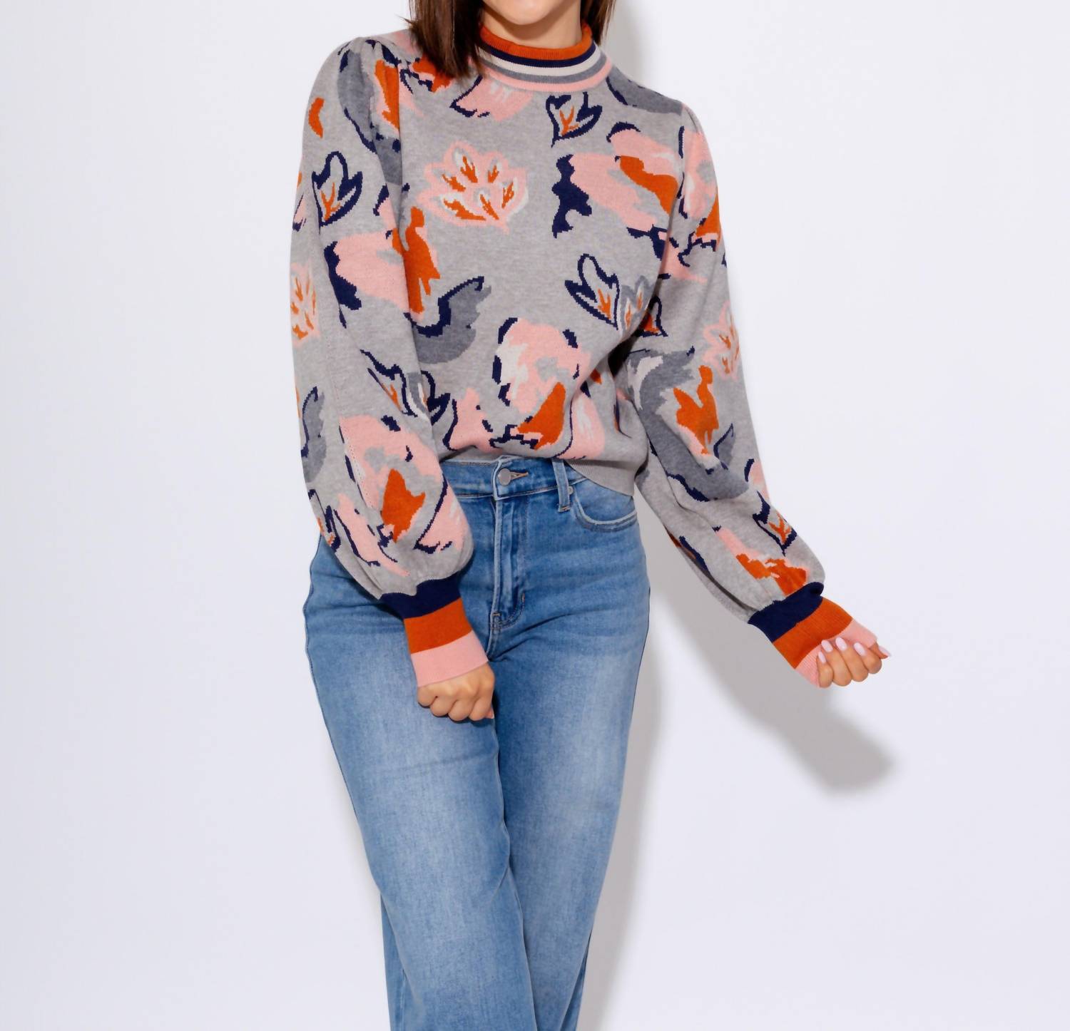 THML Abstract Floral Knit Sweater in grey - women's sweater - view 6
