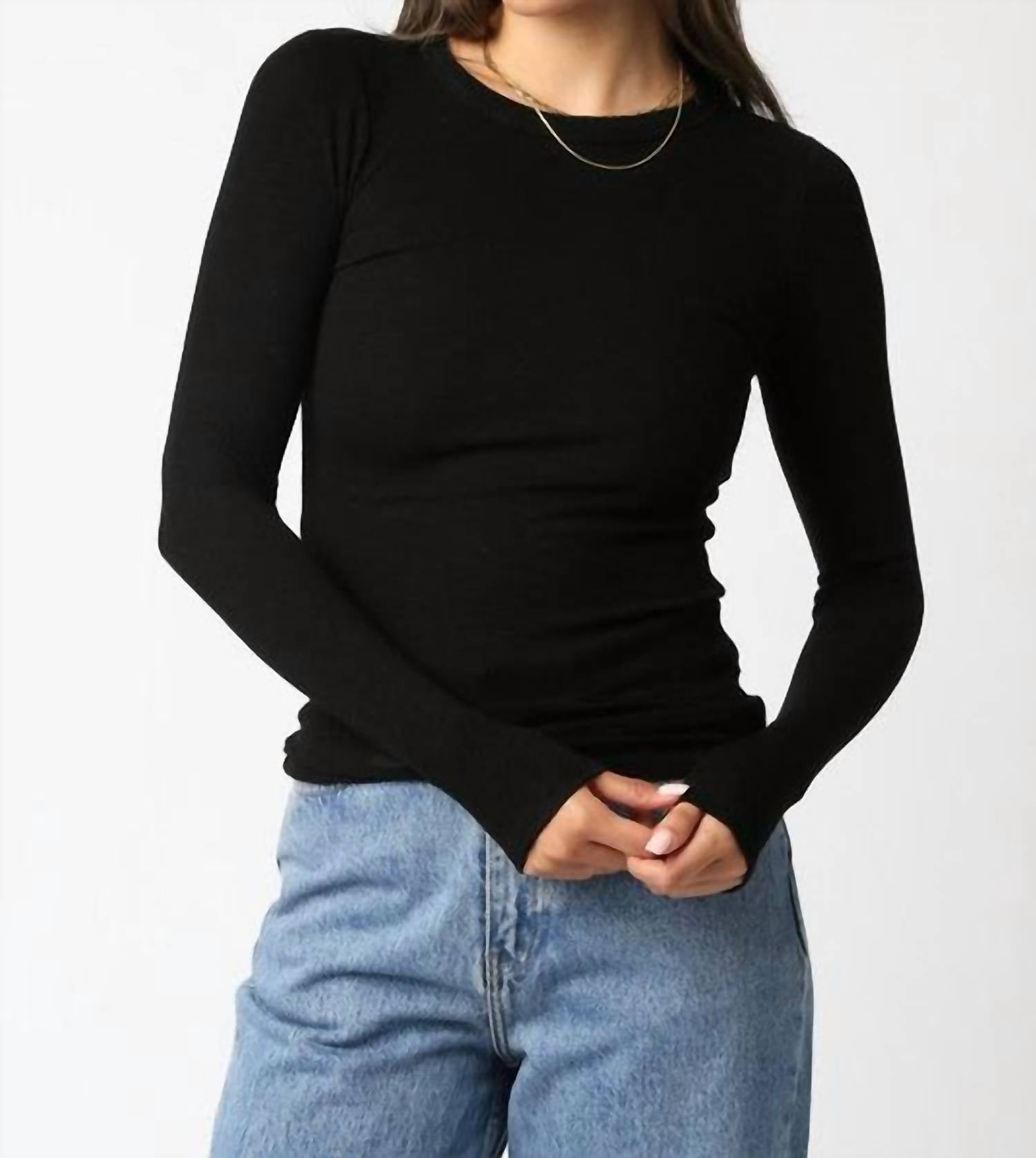 OLIVACEOUS Cassie Long Sleeve Ribbed Top in black - women's long sleeve top