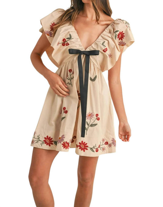 Mable - Sweet Hostess Embroidered Baby Doll Mini Dress