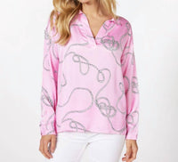 ESQUALO Polo Collar Rope Blouse in pattern - women's blouse