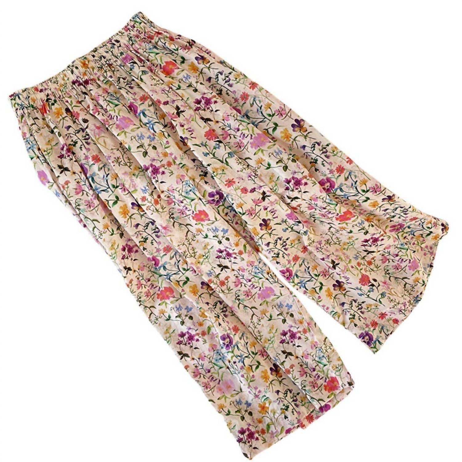 Funkyrel - Women's Loose & Cheerful Floral Wide-leg Capris