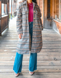 Surelymine - Plaid Button Down Long Shacket