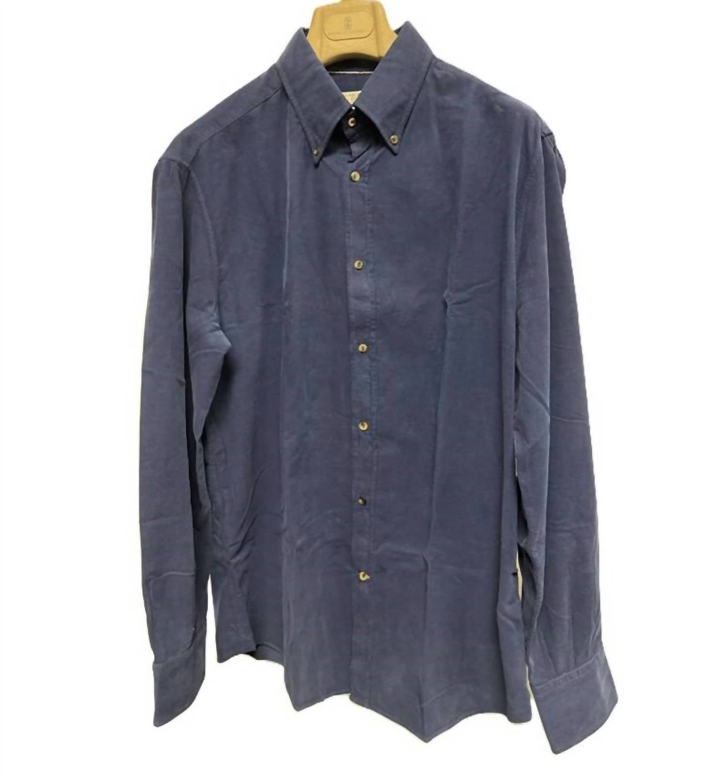 Brunello Cucinelli Men Fine Corduroy Button-Down Shirt in navy - men's shirt