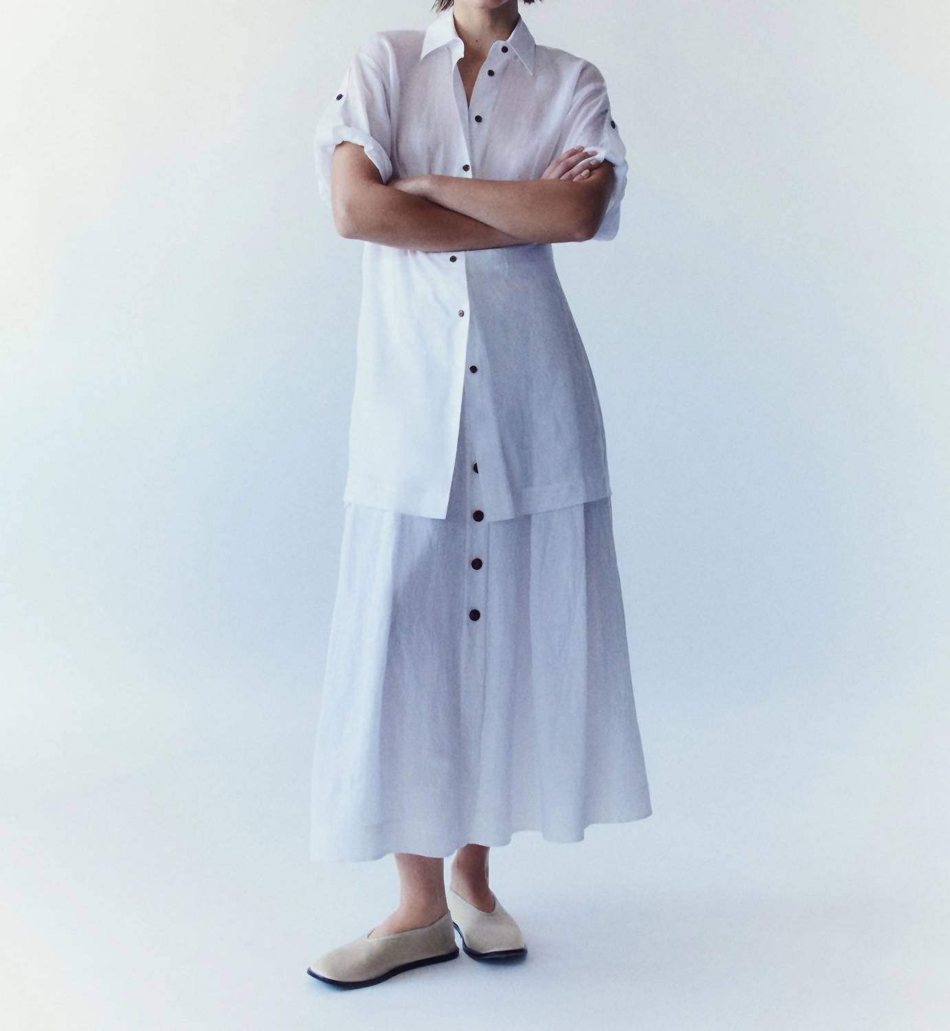 Lafayette 148 Gemma Cloth Voile Sheer Tab Sleeve Shirt in white - women's shirt