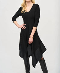 Joseph Ribkoff - 3/4 Sleeve Asymmetric Midi Fit And Flare Dress