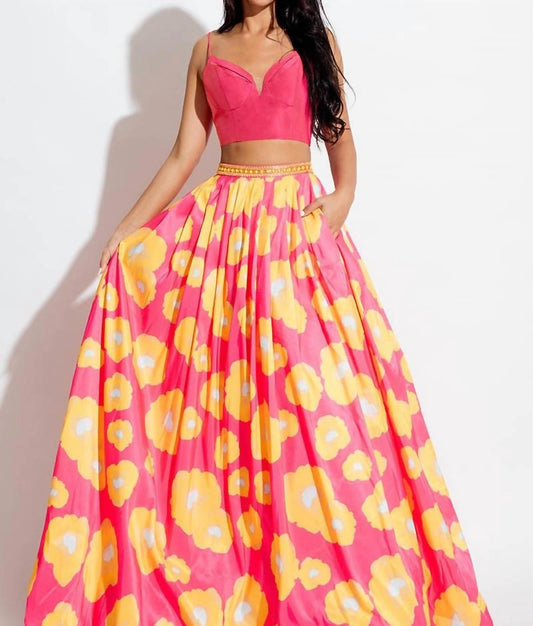 Rachel Allan - Floral Two-piece Mikado Prom Gown