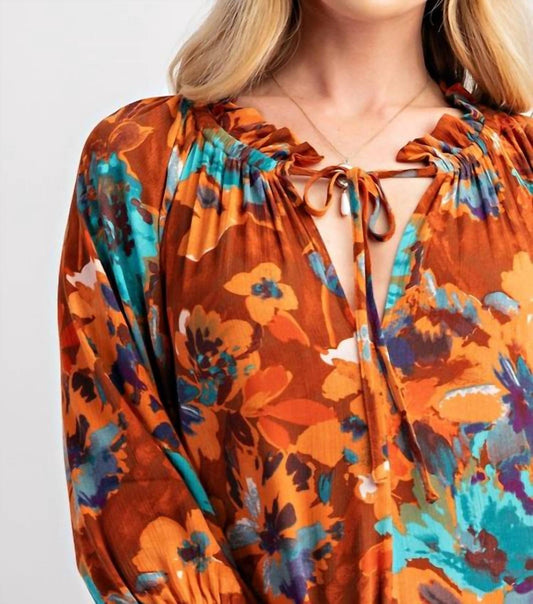 Easel - Fall Floral Print Ruffle Maxi Dress