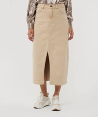 ESQUALO Garment dyed maxi jean skirt in sand - women's skirt