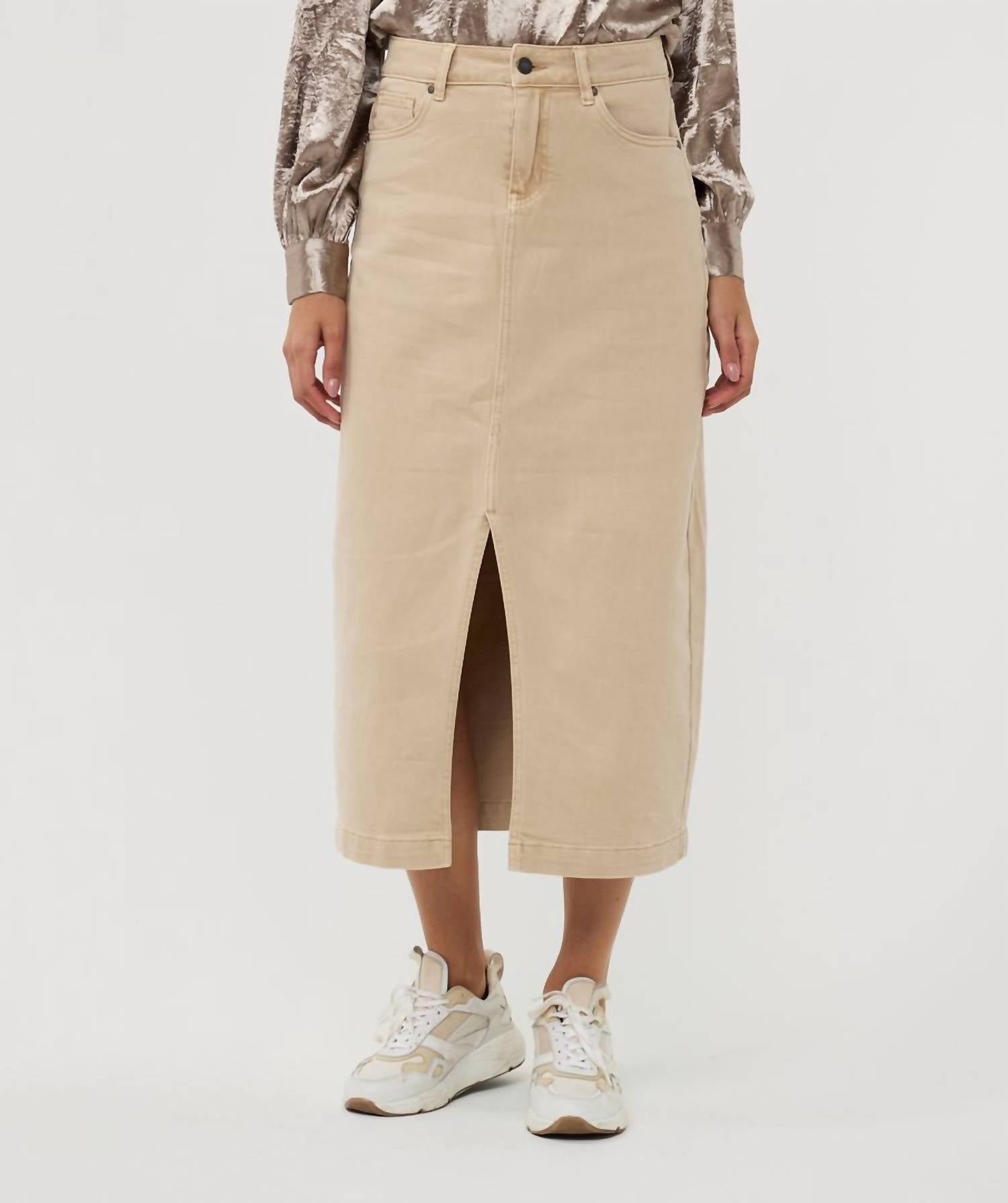ESQUALO Garment dyed maxi jean skirt in sand - women's skirt