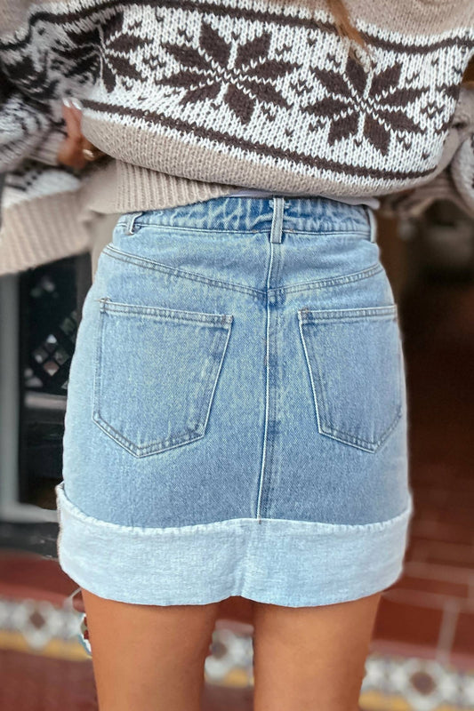 Le Lis - Cuffed Denim Mini Skirt
