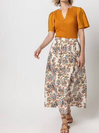 Lilla P - Woven Sleeve Split Neck Top