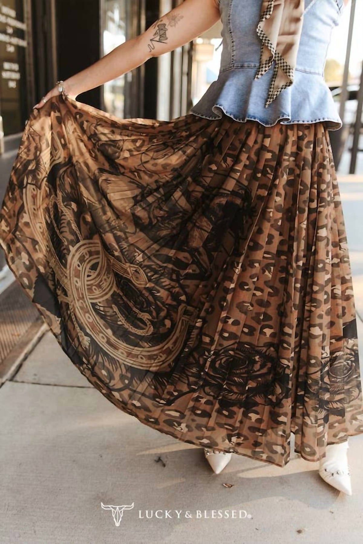 Lucky & Blessed - Western Print Sheer Maxi Skirt