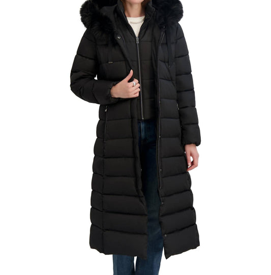 Tahari - Women's Phoebe Oversized Faux Fur Trim Maxi Coat