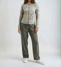 Marrakech Bowery Distressed Suede Moto Jacket in wisteria - women's jacket - detail view