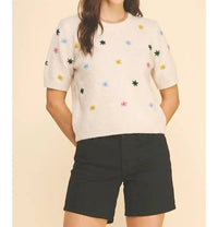 Pinch - Floral Embroidered Short Sleeve Sweater