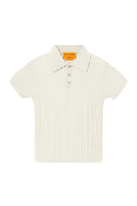 Guest In Residence Women’s Preppy Cashmere Shrunken Polo in residence women s preppy cashmere shrunken polo in cream - women's t-shirt - detail view
