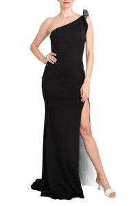 Jovani - Fitted One Shoulder Slit Front Crepe Gown