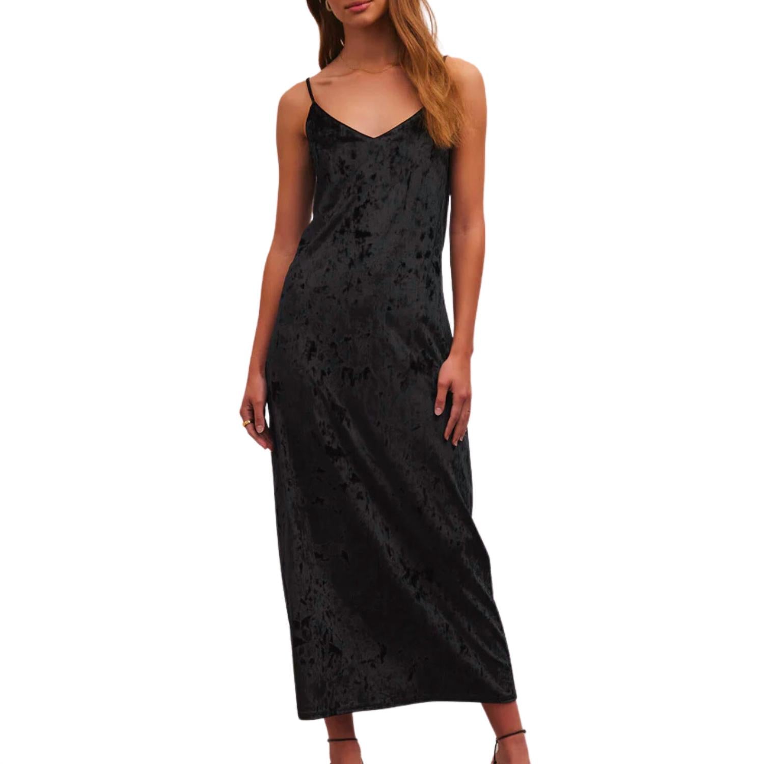 Z Supply Women's Selina Crushed Velvet Midi Dress in black - women's dress