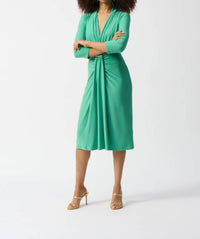 Joseph Ribkoff - Ruched Faux Wrap Midi Sheath Dress