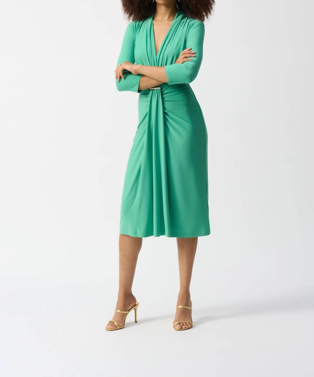 Joseph Ribkoff - Ruched Faux Wrap Midi Sheath Dress