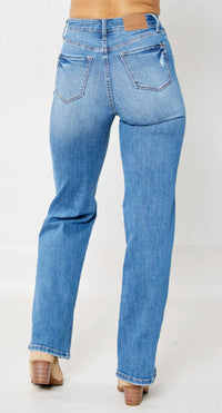 Judy Blue - High Waist Tummy Control Knee Destroy Straight Jeans