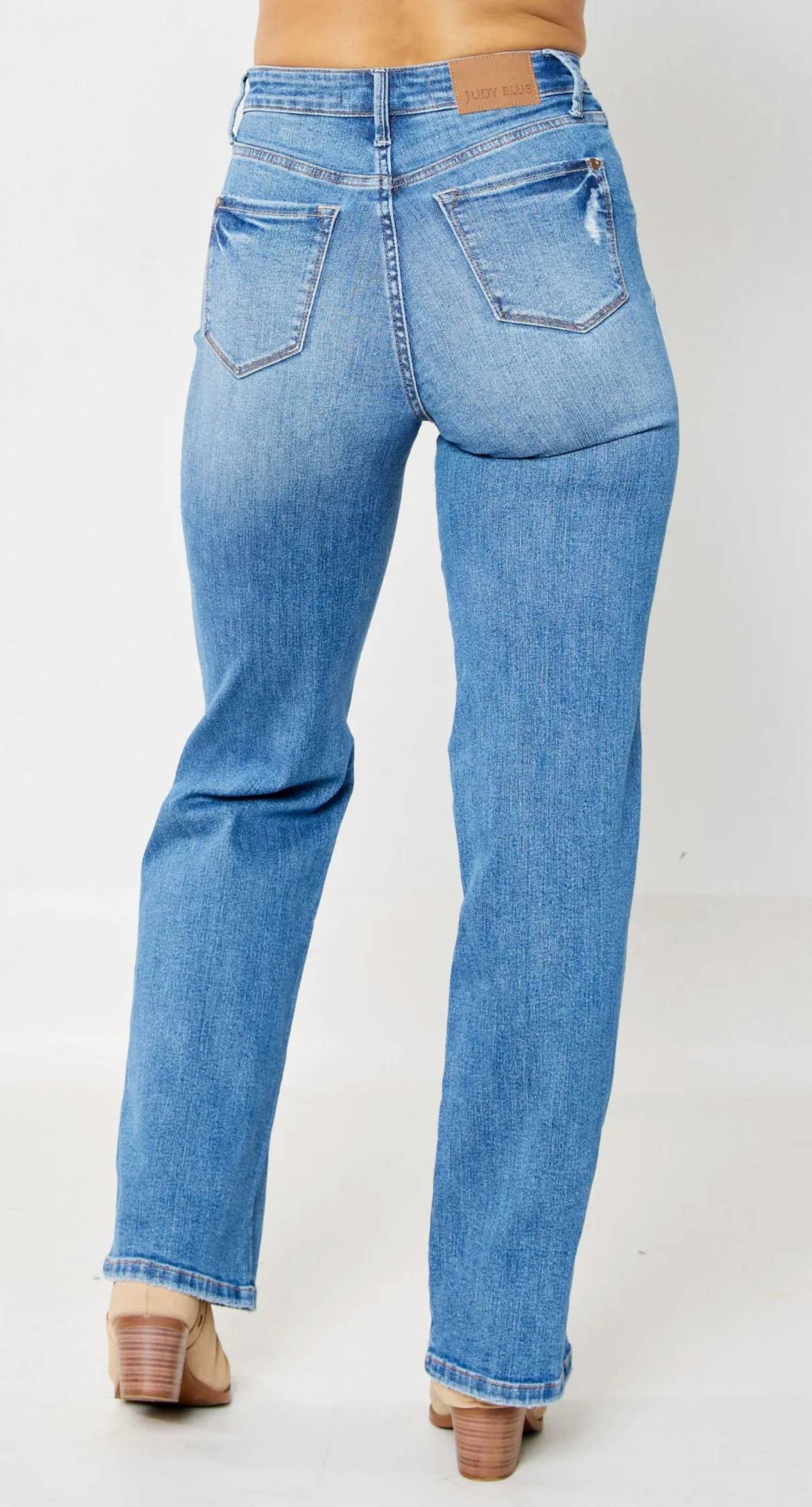Judy Blue - High Waist Tummy Control Knee Destroy Straight Jeans