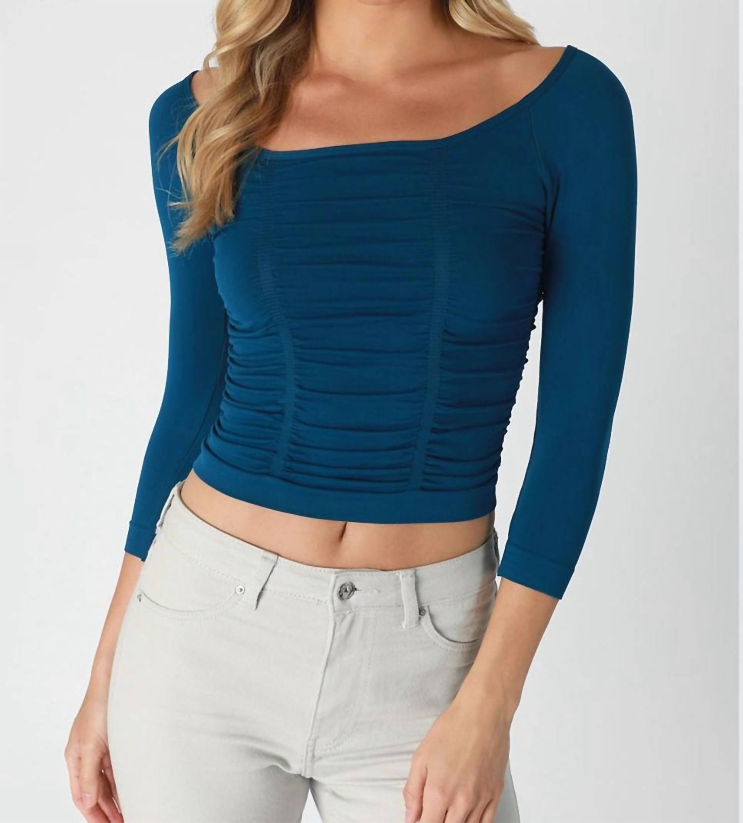 Nikibiki - Shirred Boast Neck Top