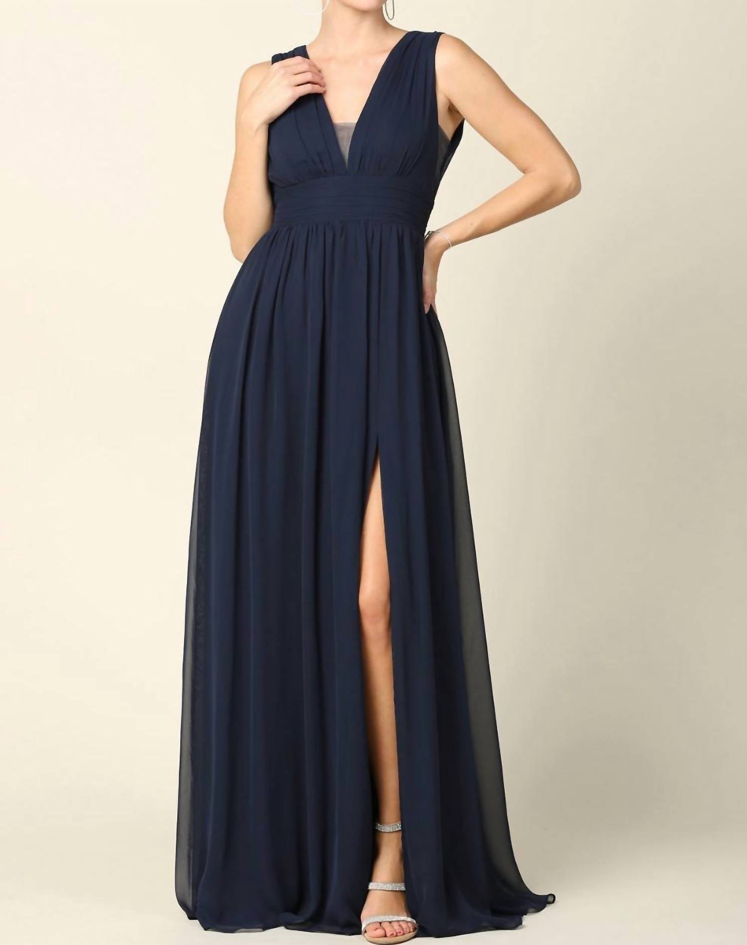 Eva V Neck Gown in navy - women's dress