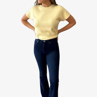 Bayeas Frayed Flare Jeans in deep water - women's jeans - detail view