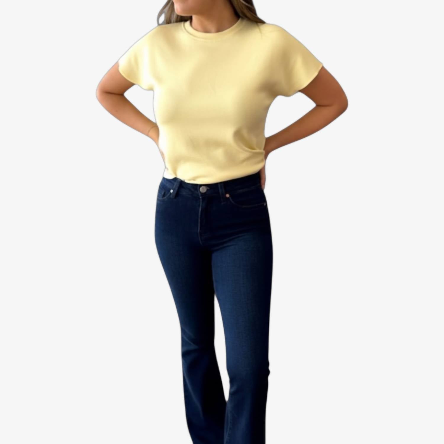 Bayeas Frayed Flare Jeans in deep water - women's jeans - detail view
