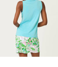 Lilly Pulitzer Dune Sleeveless Polo Top in heathered capri blue - women's blouse - detail view